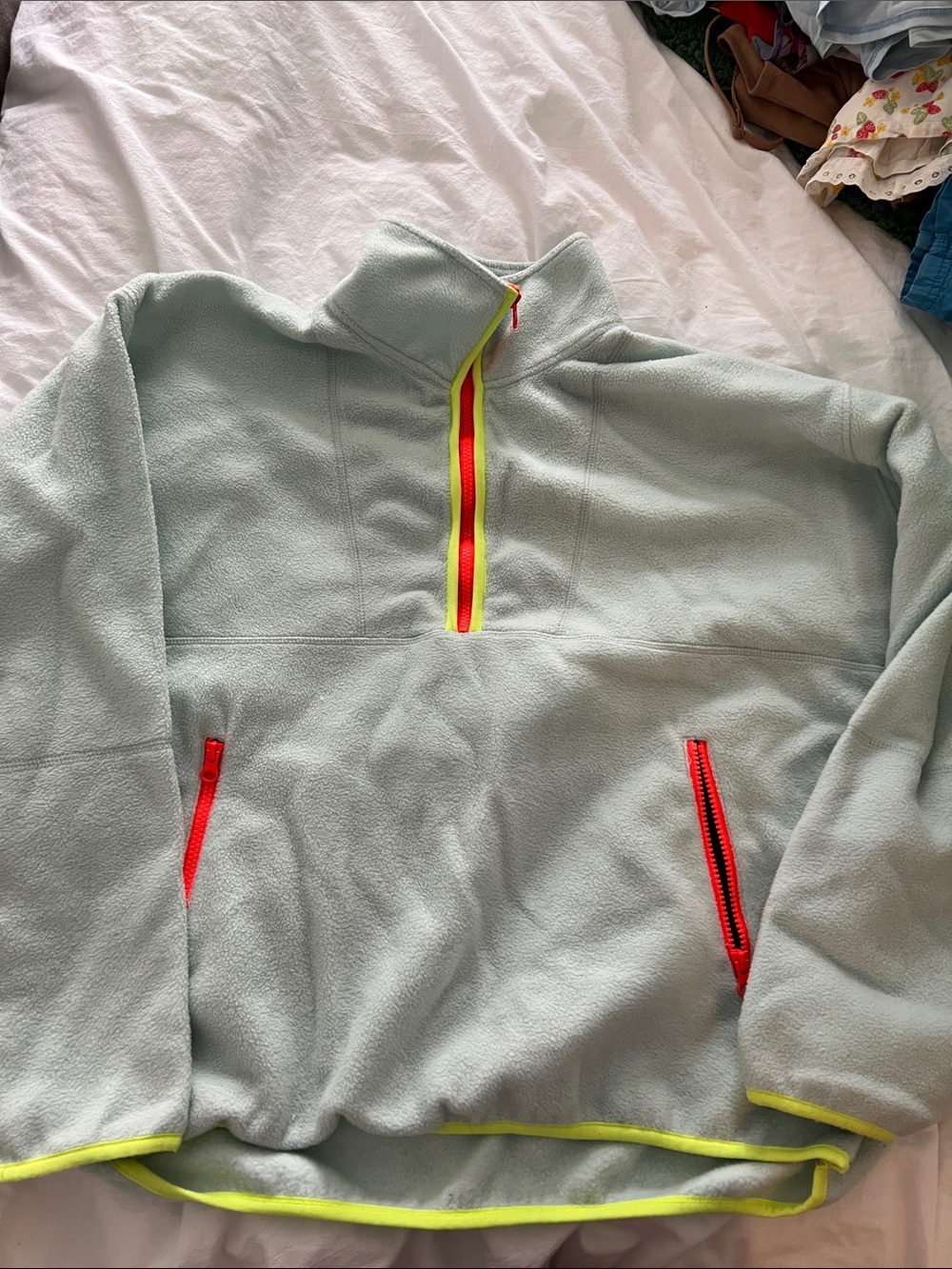 Urban Outfitters Light Mint Half-Zip Fleece with Neon Trim